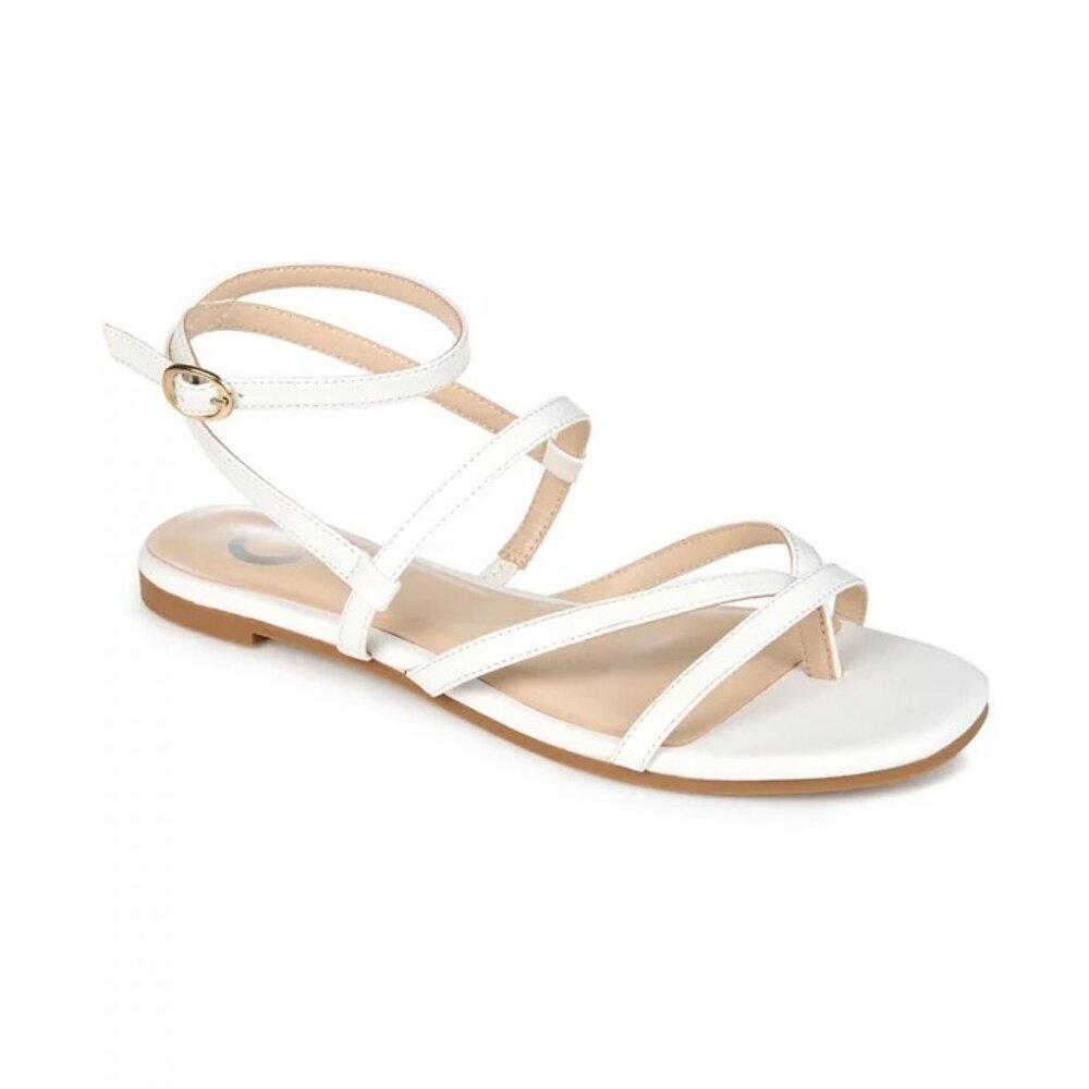 Journee Signature Womens Size 12 Faux Leather Serissa Strappy Flat Sandals White